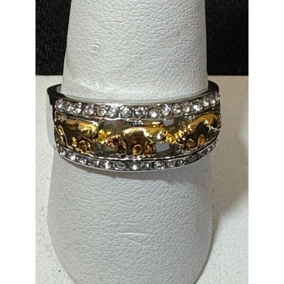 Gold & Silver Tone Elephant Ring With Rhinestones For Women Size 10 - Picture 3 of 7